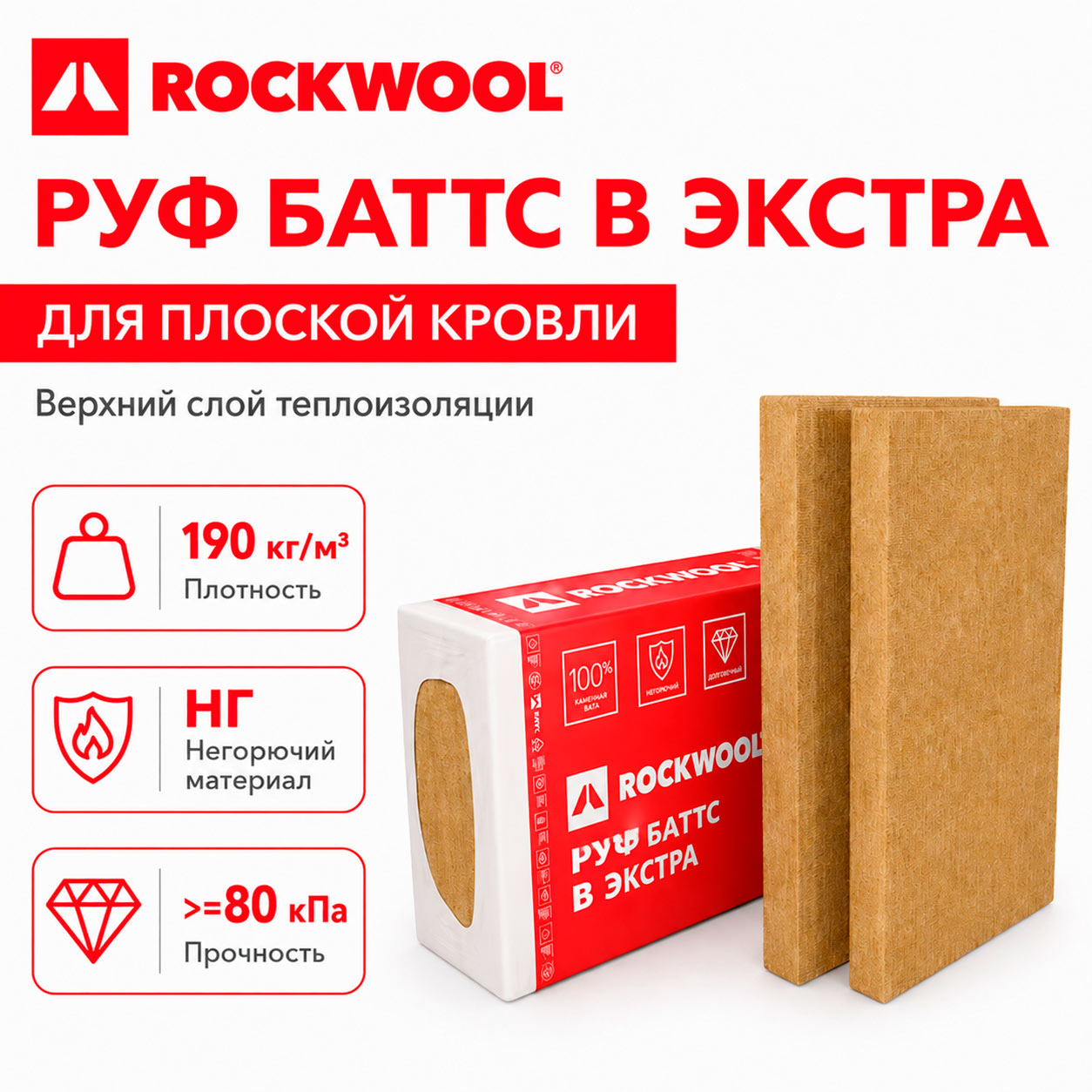 Минеральная вата ROCKWOOL РУФ БАТТС В ЭКСТРА_1м. фото пример товара для оптовых поставок  / 